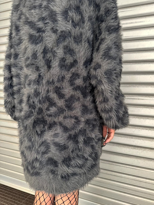 レオパード柄シャギーニットカーディガン